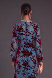 Fuchsia Floral Round Neck A-Line Midi Formal Dress with Rhinestone