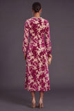 Fuchsia Floral Round Neck A-Line Midi Formal Dress with Rhinestone