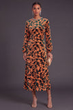 Fuchsia Floral Round Neck A-Line Midi Formal Dress with Rhinestone