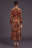 Fuchsia Floral Round Neck A-Line Midi Formal Dress with Rhinestone