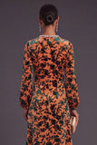 Fuchsia Floral Round Neck A-Line Midi Formal Dress with Rhinestone
