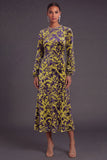 Fuchsia Floral Round Neck A-Line Midi Formal Dress with Rhinestone