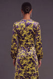 Fuchsia Floral Round Neck A-Line Midi Formal Dress with Rhinestone