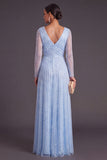 Sparkly Dark Purple V-Neck A-Line Long Formal Dress with Sleeves