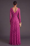 Sparkly Dark Purple V-Neck A-Line Long Formal Dress with Sleeves