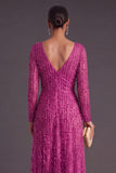 Sparkly Dark Purple V-Neck A-Line Long Formal Dress with Sleeves