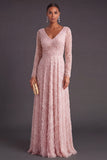 Sparkly Dark Purple V-Neck A-Line Long Formal Dress with Sleeves