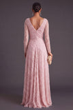 Sparkly Dark Purple V-Neck A-Line Long Formal Dress with Sleeves