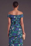Green Floral Off the Shoulder Ruched Mermaid Long Formal Dress with Slit