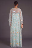 Saprkly Sequins Green Floral Boat Neck A-Line Long Formal Dress