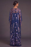 Saprkly Sequins Green Floral Boat Neck A-Line Long Formal Dress
