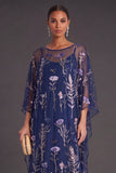 Saprkly Sequins Green Floral Boat Neck A-Line Long Formal Dress