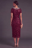 Sparkly Sequins Black Sheath Round Neck Midi Formal Dress with Rhinestone