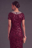 Sparkly Sequins Black Sheath Round Neck Midi Formal Dress with Rhinestone