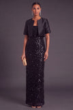 Sparkly Sequins Black 2 Piece Long Sheath Formal Dress