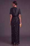 Sparkly Sequins Black 2 Piece Long Sheath Formal Dress