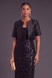 Sparkly Sequins Black 2 Piece Long Sheath Formal Dress