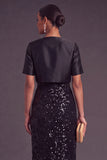 Sparkly Sequins Black 2 Piece Long Sheath Formal Dress