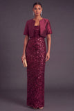 Sparkly Sequins Black 2 Piece Long Sheath Formal Dress