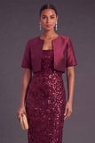 Sparkly Sequins Black 2 Piece Long Sheath Formal Dress