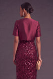 Sparkly Sequins Black 2 Piece Long Sheath Formal Dress