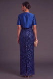 Sparkly Sequins Black 2 Piece Long Sheath Formal Dress