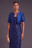 Sparkly Sequins Black 2 Piece Long Sheath Formal Dress