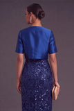 Sparkly Sequins Black 2 Piece Long Sheath Formal Dress