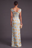 Black Floral Ruched Boat Neck Mermaid Long Formal Dress with Sleeves