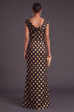 Black Floral Ruched Boat Neck Mermaid Long Formal Dress with Sleeves