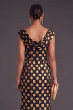 Black Floral Ruched Boat Neck Mermaid Long Formal Dress with Sleeves