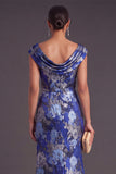 Black Floral Ruched Boat Neck Mermaid Long Formal Dress with Sleeves