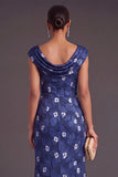 Black Floral Ruched Boat Neck Mermaid Long Formal Dress with Sleeves