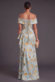 Black Floral Off the Shoulder Ruffled Ruched Mermaid Long Formal Dress with Slit