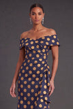 Black Floral Off the Shoulder Ruffled Ruched Mermaid Long Formal Dress with Slit
