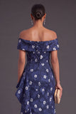 Black Floral Off the Shoulder Ruffled Ruched Mermaid Long Formal Dress with Slit