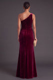 Black Ruffled Ruched One Shoulder Mermaid Long Formal Dress with Slit