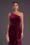Black Ruffled Ruched One Shoulder Mermaid Long Formal Dress with Slit