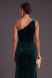 Black Ruffled Ruched One Shoulder Mermaid Long Formal Dress with Slit