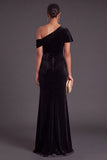 Black One Shoulder Ruched Mermaid Long Formal Dress