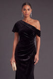 Black One Shoulder Ruched Mermaid Long Formal Dress