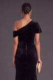 Black One Shoulder Ruched Mermaid Long Formal Dress