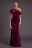 Black One Shoulder Ruched Mermaid Long Formal Dress