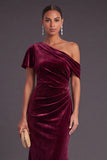 Black One Shoulder Ruched Mermaid Long Formal Dress
