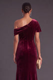 Black One Shoulder Ruched Mermaid Long Formal Dress