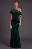Black One Shoulder Ruched Mermaid Long Formal Dress