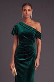Black One Shoulder Ruched Mermaid Long Formal Dress
