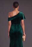 Black One Shoulder Ruched Mermaid Long Formal Dress