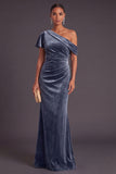 Black One Shoulder Ruched Mermaid Long Formal Dress