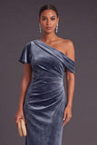 Black One Shoulder Ruched Mermaid Long Formal Dress